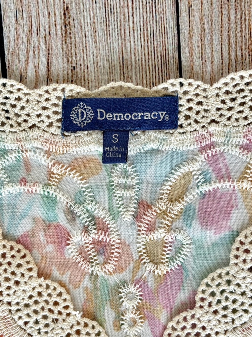 Democracy Floral Crochet-Trim Peasant Blouse in Pastel Multi - Picture 6 of 13